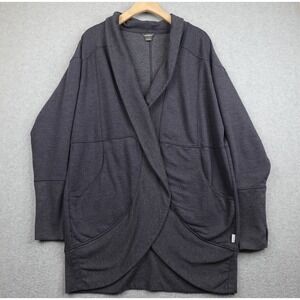 Eddie Bauer Sweater Women Large Dark Blue Soft Cardigan Fleece Wrap Open Front